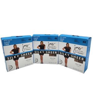 Just My Size Silky Sheer Body Shaper Pantyhose 3 Pairs Size 4X Suntan Sheer Toe